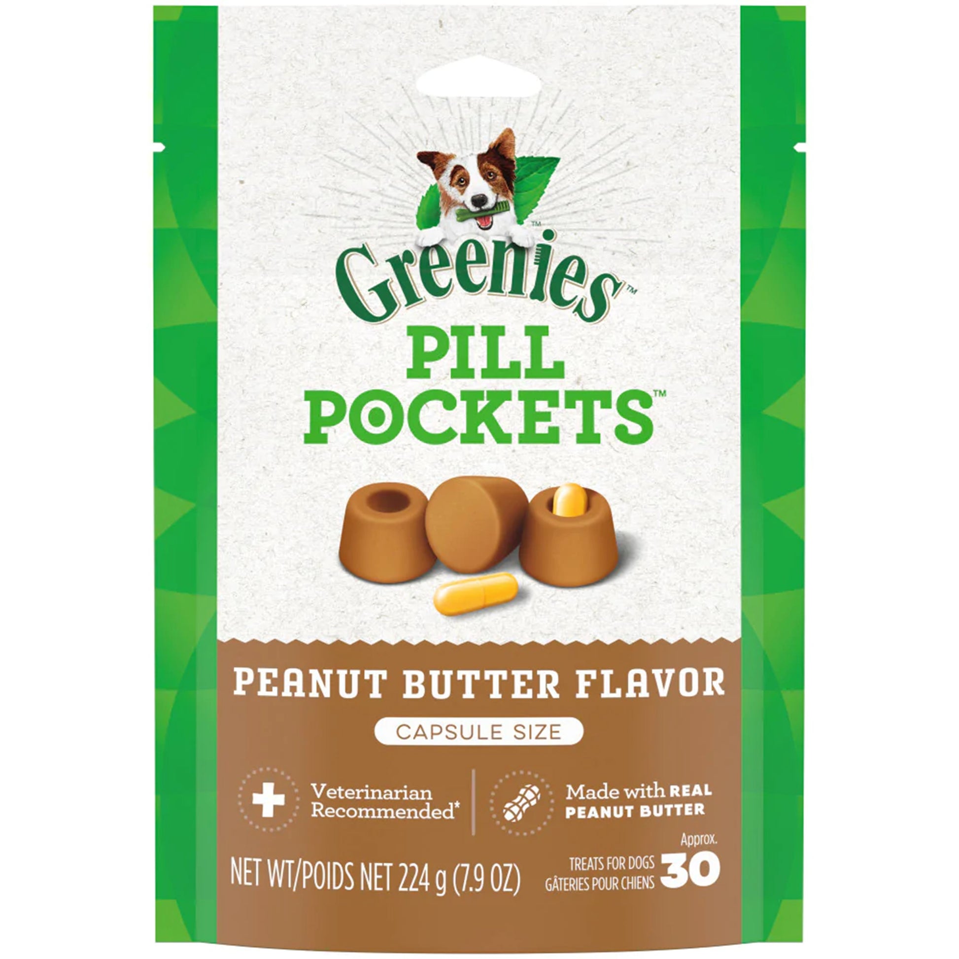 Greenies Pill Pockets for Capsules Peanut Butter, 30 Count, 7.9 oz, Greenies