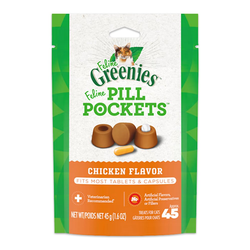 FELINE GREENIES PILL POCKETS Treats for Cats Chicken Flavor 1.6oz, Greenies