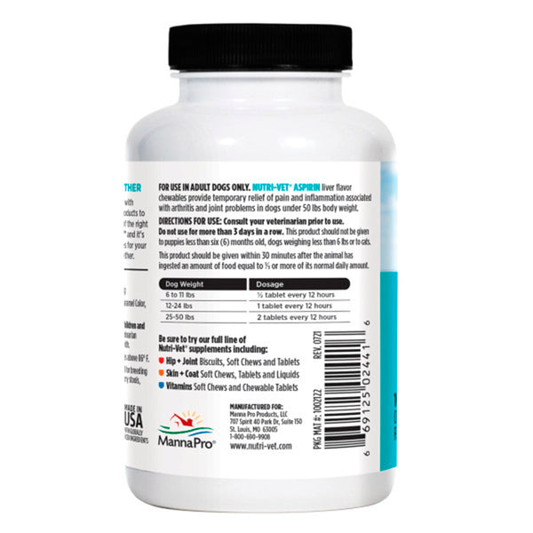 Nutri-Vet K9 Aspirin Liver Chewables Medium/Large Dog 75ct, Nutri-Vet