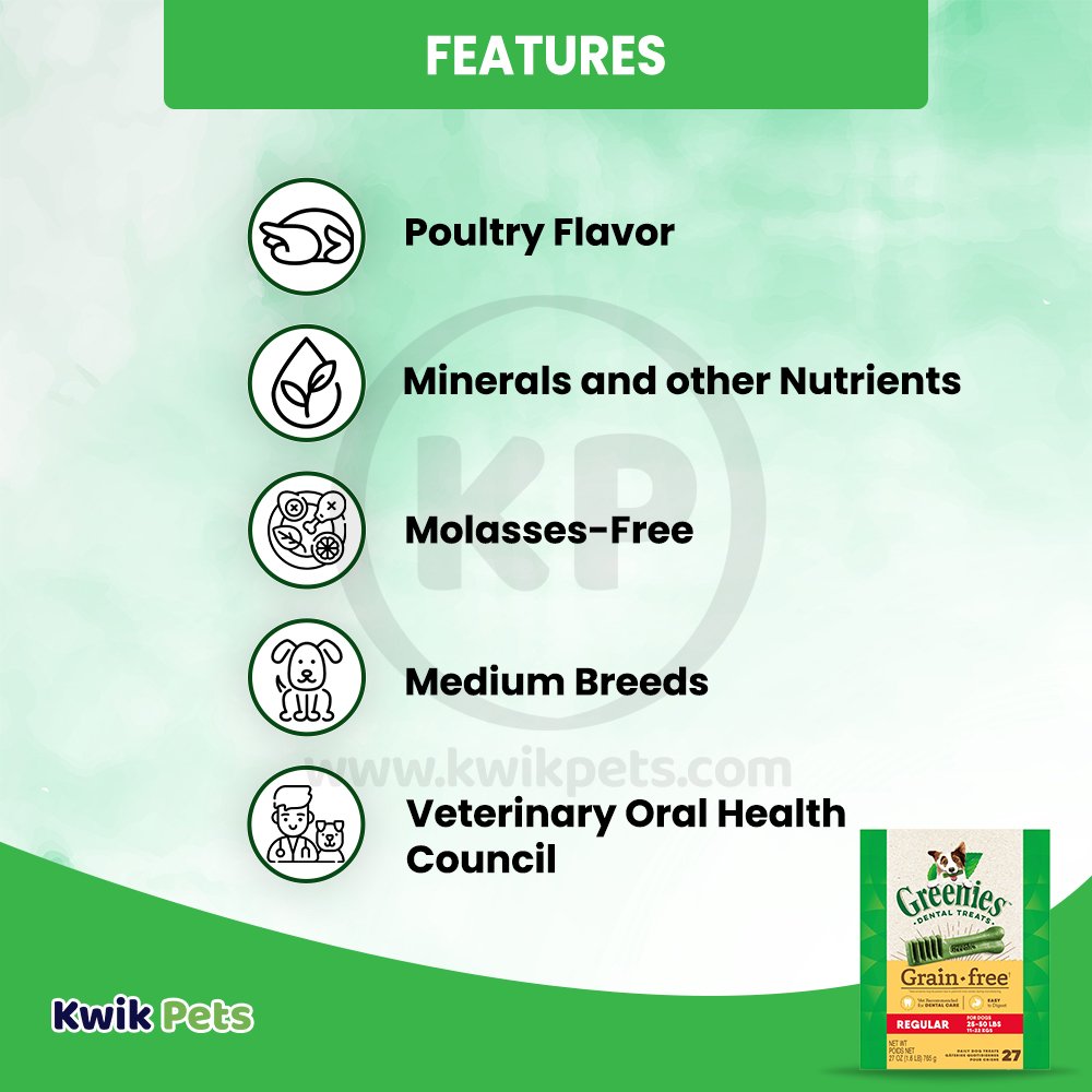Greenies Grain Free Dog Dental Treats Original, 27 oz, 27 ct, Regular, Greenies
