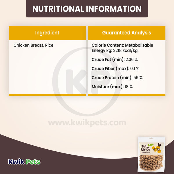 Nutritional Information of Pet 'n Shape Chik 'n Rice Balls Crunchy Dog Treats 16-oz