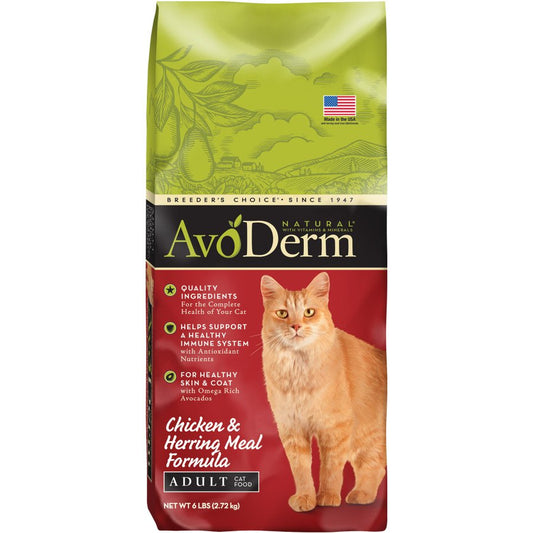AvoDerm Natural Chicken & Herring Meal Formula - Adult Dry Cat Food 6 Lbs, AvoDerm