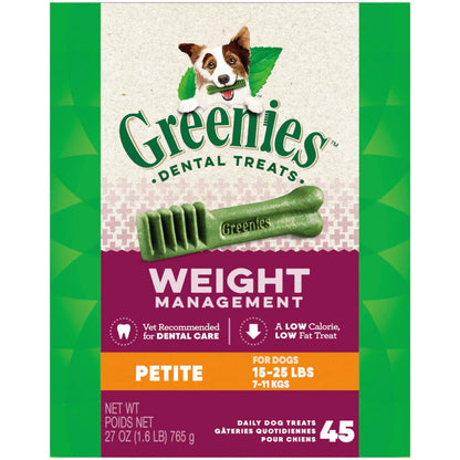 Greenies Weight Management Petite Dental Dog Treats, 45 count, 27oz, Greenies