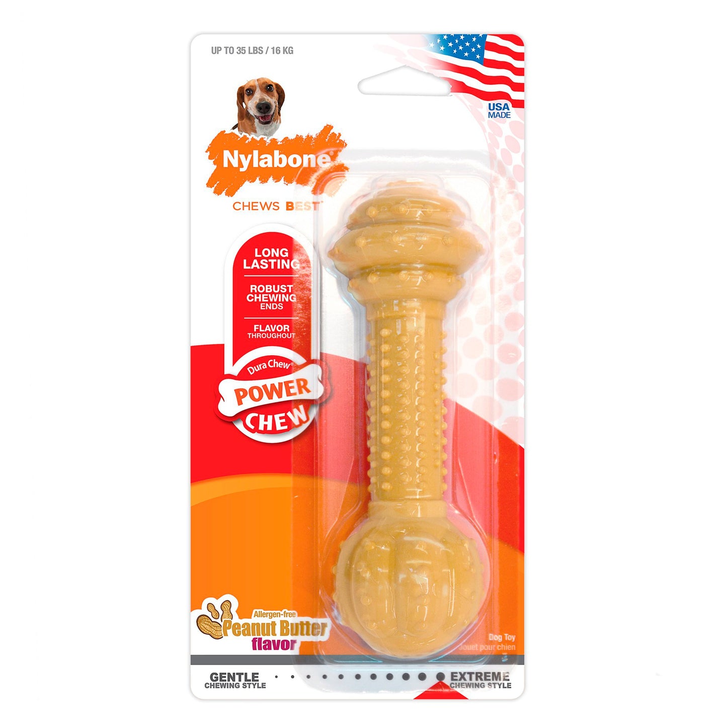 Nylabone Barbell Power Chew Durable Dog Toy Peanut Butter Flavor Medium/Wolf - Up To 35 lb, Nylabone