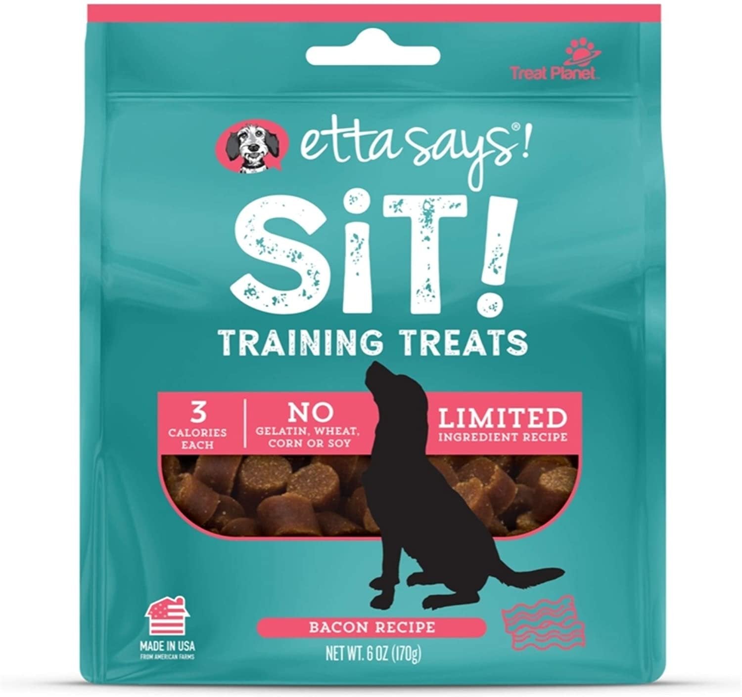 Etta Says! Sit! Dog Training Treats Bacon Recipe 6 oz, Etta Says