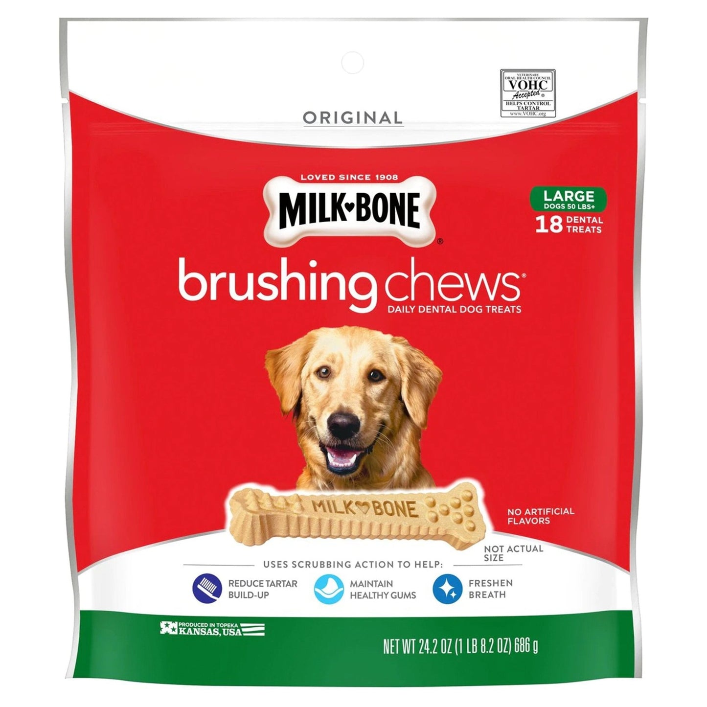 Milk-Bone Brushing Chews Dog Treat LG, 50+Lb, 18ct - Kwik Pets