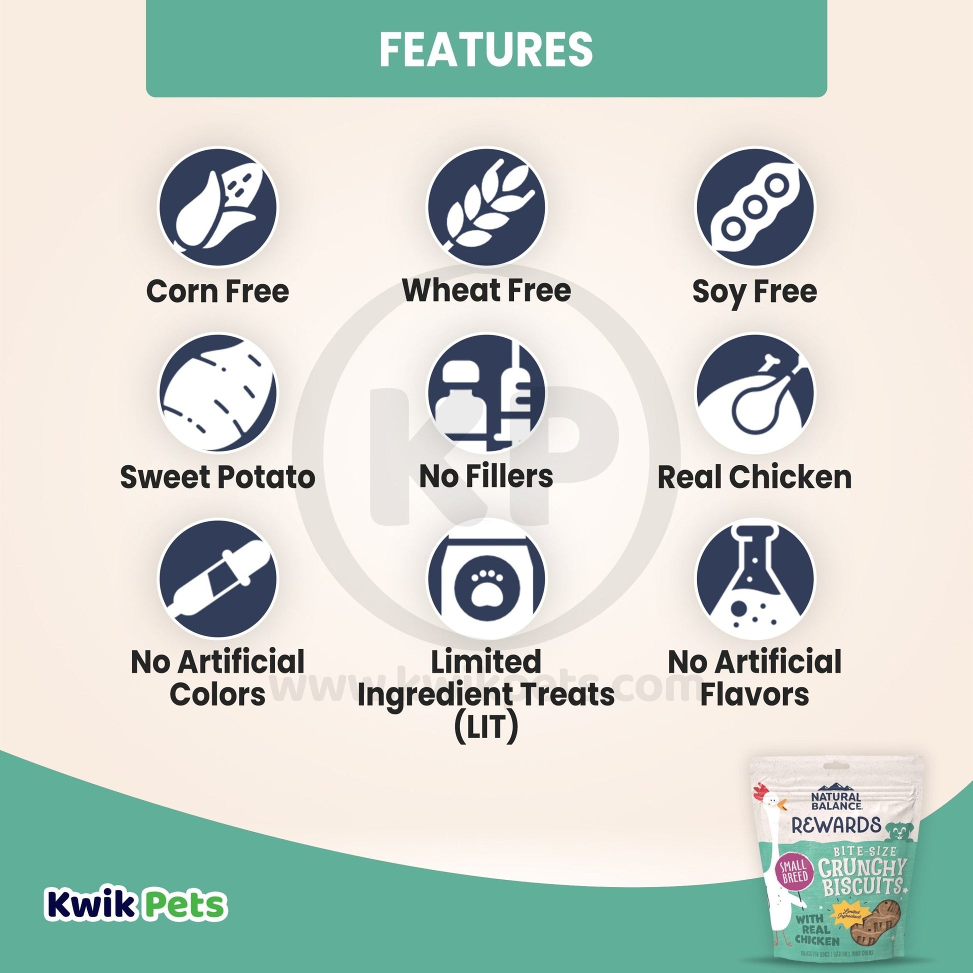 Natural Balance Pet Foods L.I.T. Original Biscuits Small Breed Dog Treats Chicken & Sweet Potato, 8 oz - Kwik Pets