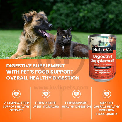 Nutri-Vet Digestive Supplement Fresh Pumpkin & Superblend 15oz - Kwik Pets