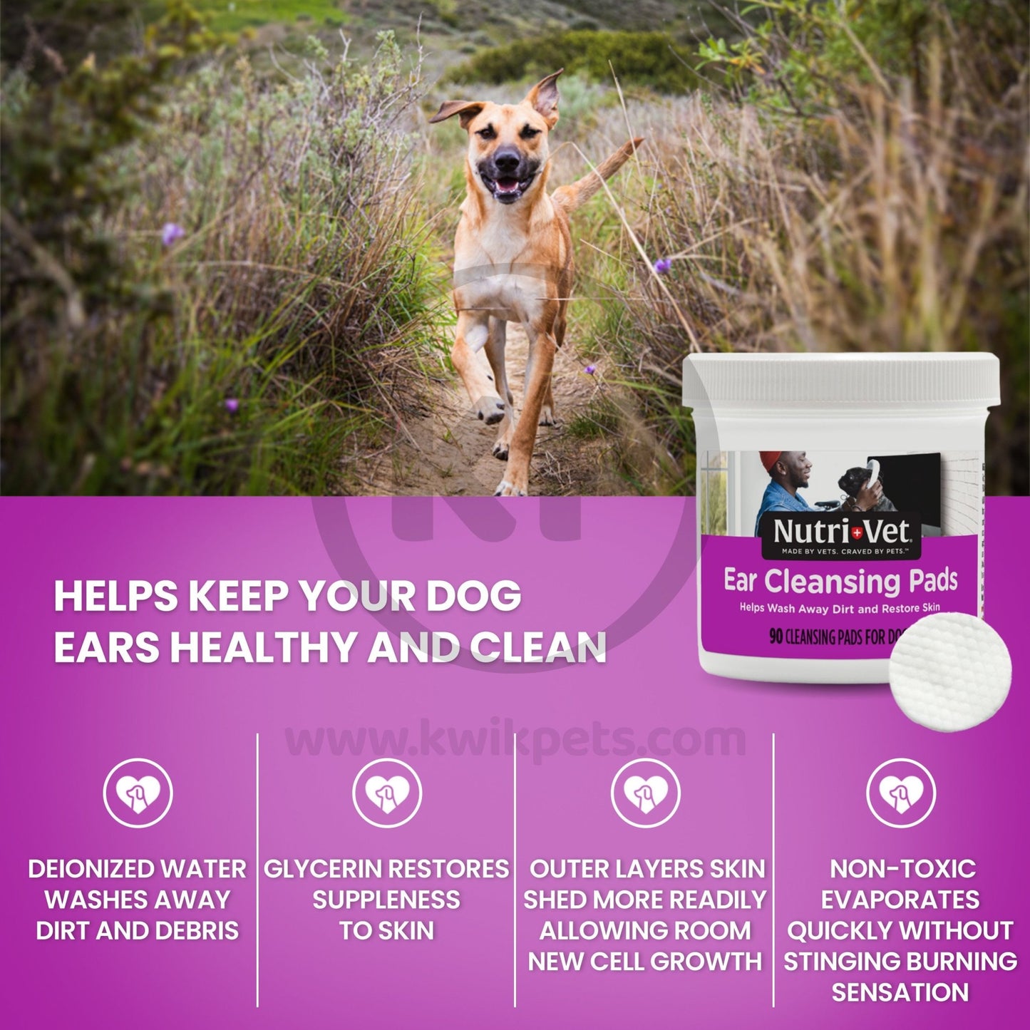 Nutri-Vet Ear Cleansing Pads for Dogs 90ct - Kwik Pets