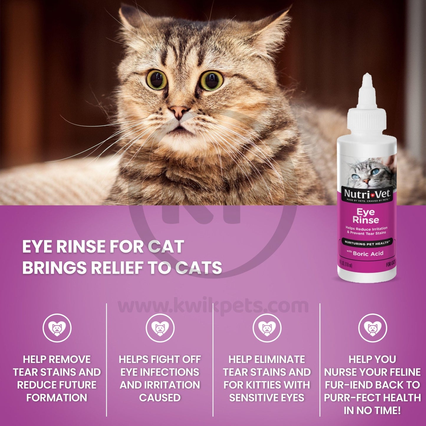 Nutri-Vet Eye Rinse for Cats 4oz - Kwik Pets