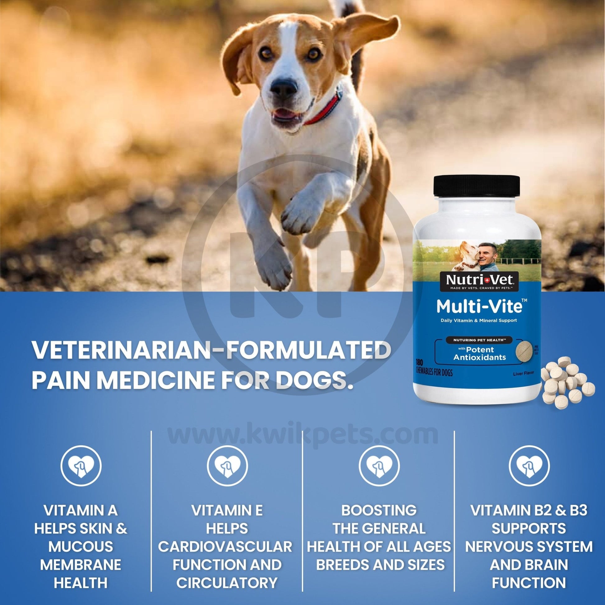 Nutri-Vet Multi-Vit Vitamins and Minerals Adult Dogs 60 Tablets - Kwik Pets