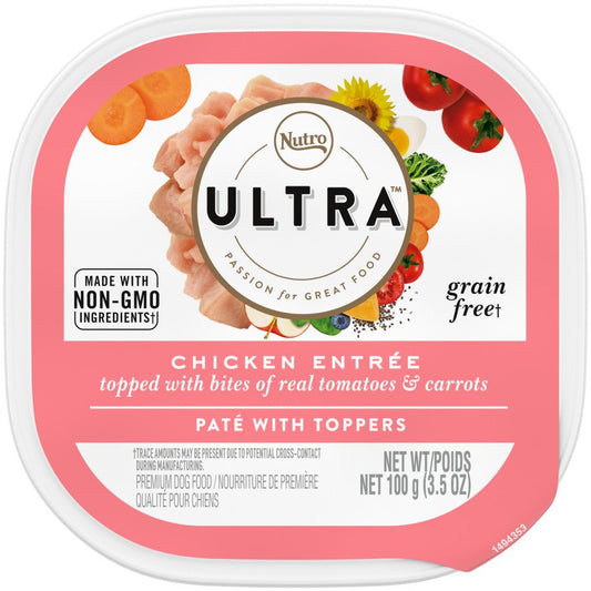 Nutro Products Ultra Grain Free Paté w/Toppers Adult Wet Dog Food Chicken w/Tomatoes & Carrots, 3.5 oz - Kwik Pets