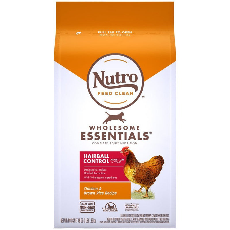 Nutro Products Wholesome Essentials Hairball Control Adult Dry Cat Food Chicken & Brown Rice, 3 lb - Kwik Pets