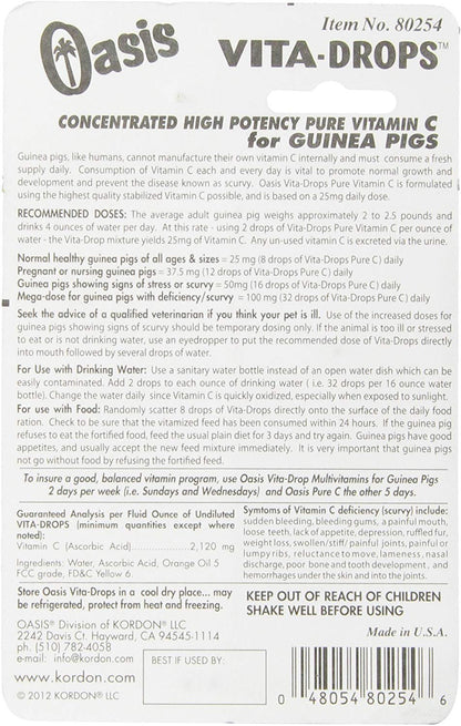 Oasis Vita-Drops Pure Vitamin C for Guinea Pigs 2oz - Kwik Pets