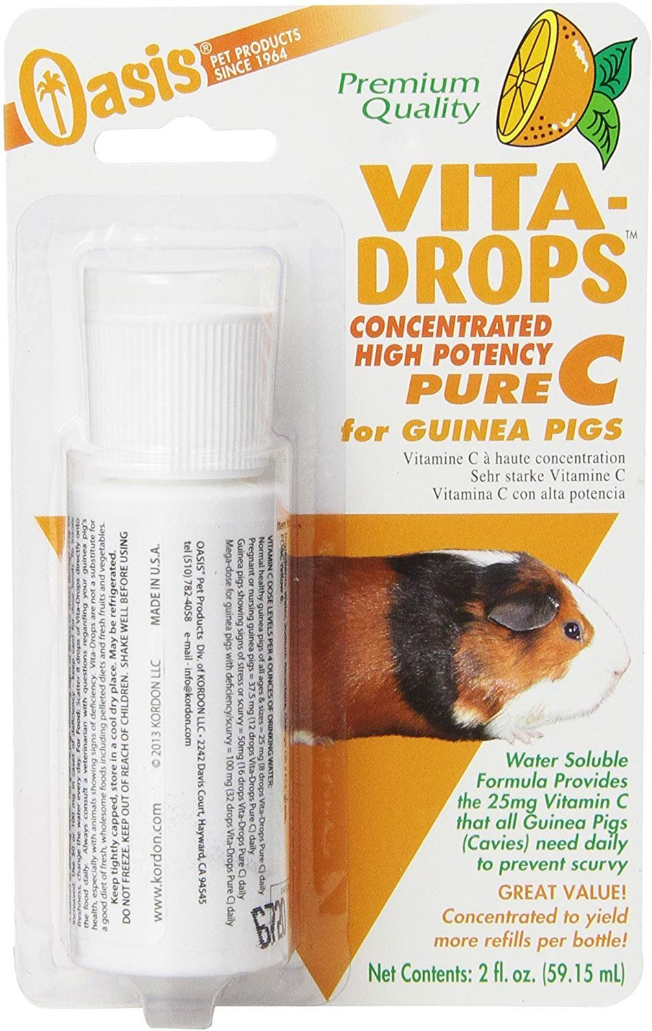 Oasis Vita-Drops Pure Vitamin C for Guinea Pigs 2oz - Kwik Pets