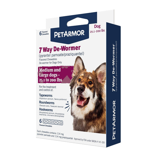Petarmor 7 Way Chewable De-Wormer for Medium and Large Dogs, 6 pc - Kwik Pets