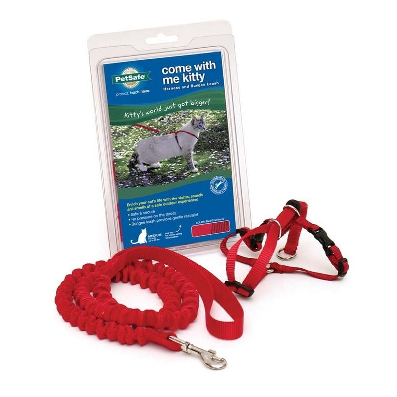 PetSafe Premier Come With Me Kitty Harness & Bungee Leash Combo Red/Cranberry, MD - Kwik Pets