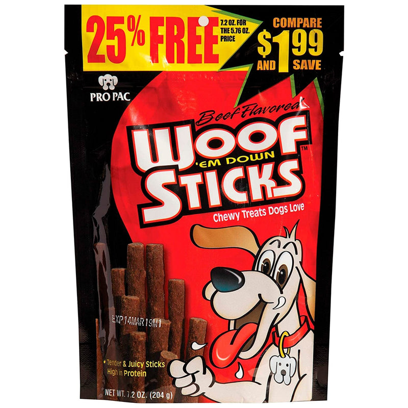Pro Pac Woof 'Em Down Chewy Dog Treats Beef, 7.2oz - Kwik Pets