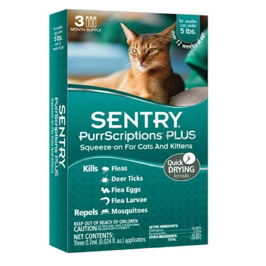 Sentry Purrscriptions Plus Flea & Tick Squeeze-On For Cats And Kittens 2.2 Lbs. Adulticide Etofenpro - Kwik Pets