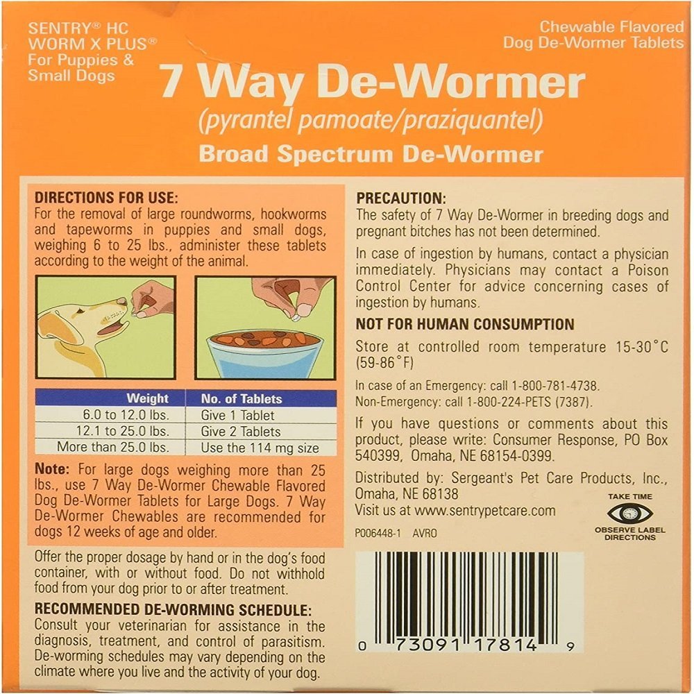 SENTRY Worm X Plus 7 Way De-Wormer Small Dog 6 Count - Kwik Pets