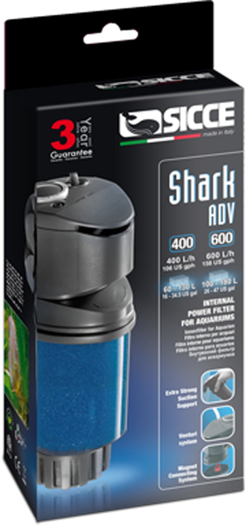 Sicce Shark Adv 600 Internal Filter - 158 GPH - Kwik Pets