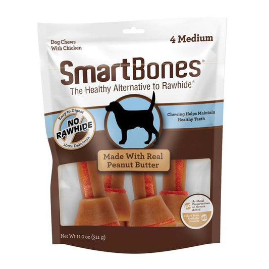 SmartBones Artificial-Free Classic Bone Chew Dog Treat Peanut Butter, 11 oz, 4 ct, MD - Kwik Pets