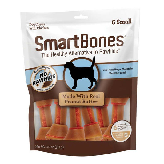 SmartBones Artificial-Free Classic Bone Chew Dog Treat Peanut Butter, 11 oz, 6 ct, SM - Kwik Pets