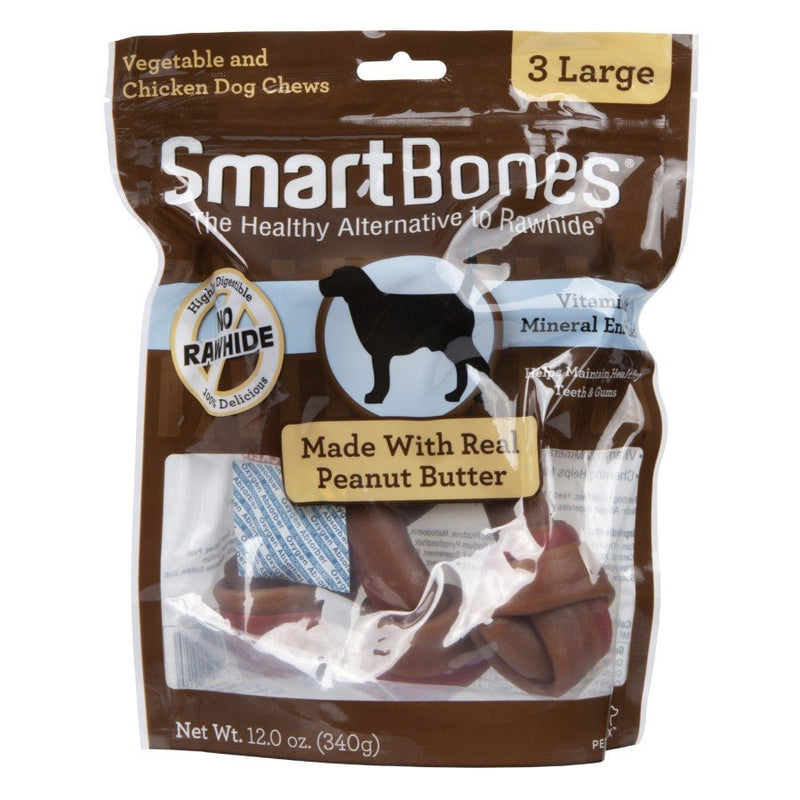 SmartBones Bone Chew Dog Treat Peanut Butter, LG, 3 pk - Kwik Pets