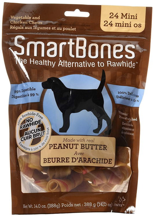 SmartBones Peanut Butter Dog Chews Mini - 2" Long 24 Pk - Kwik Pets