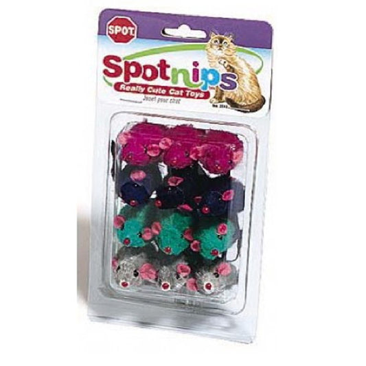 Spot Colored Plush Mice Rattle & Catnip Cat Toy Assorted 12 pk - Kwik Pets