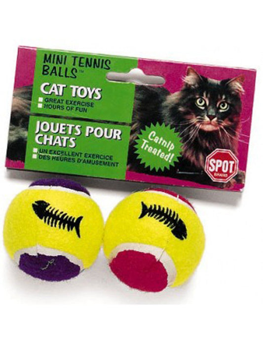 Spot Mini Tennis Balls Cat Toy with Bell & Catnip Assorted, 2 in, 2 pk, Mini - Kwik Pets