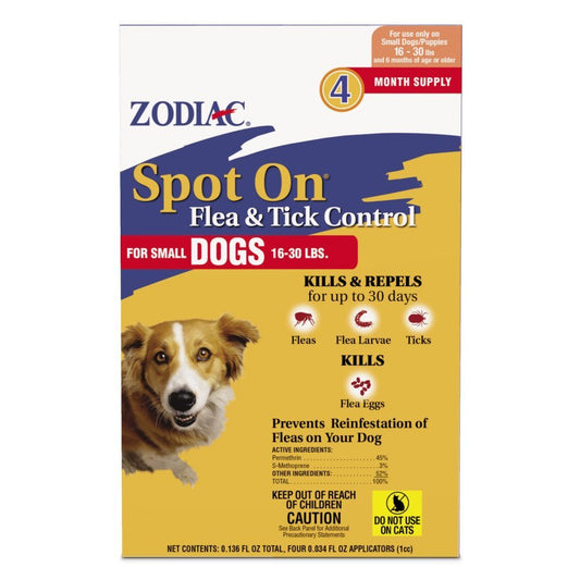 Zodiac Spot On Flea & Tick Control 1ea/SMall Dogs 16-30 lb, 4 pk - Kwik Pets