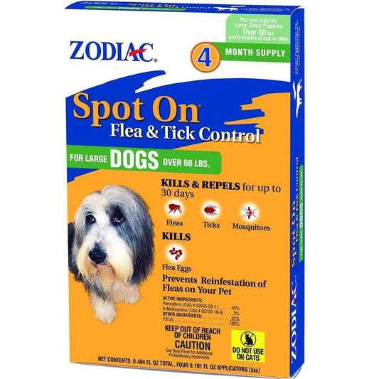 Zodiac Spot On Flea & Tick Control Large Dogs Over 60 lb, 4 pk - Kwik Pets
