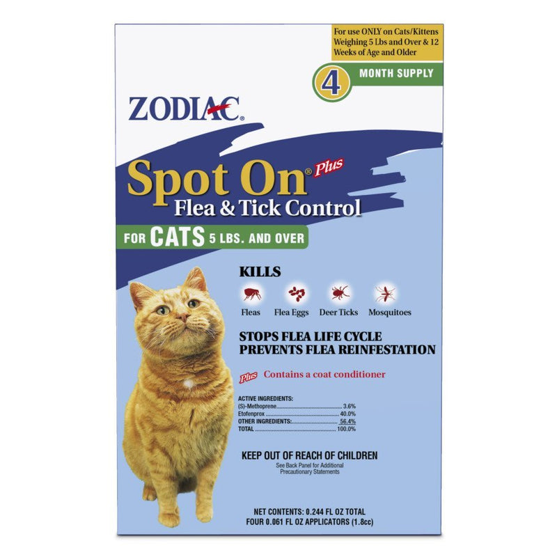 Zodiac Spot On Plus Flea & Tick Control for Cats, 5 Lbs And Over, 4 pk - Kwik Pets